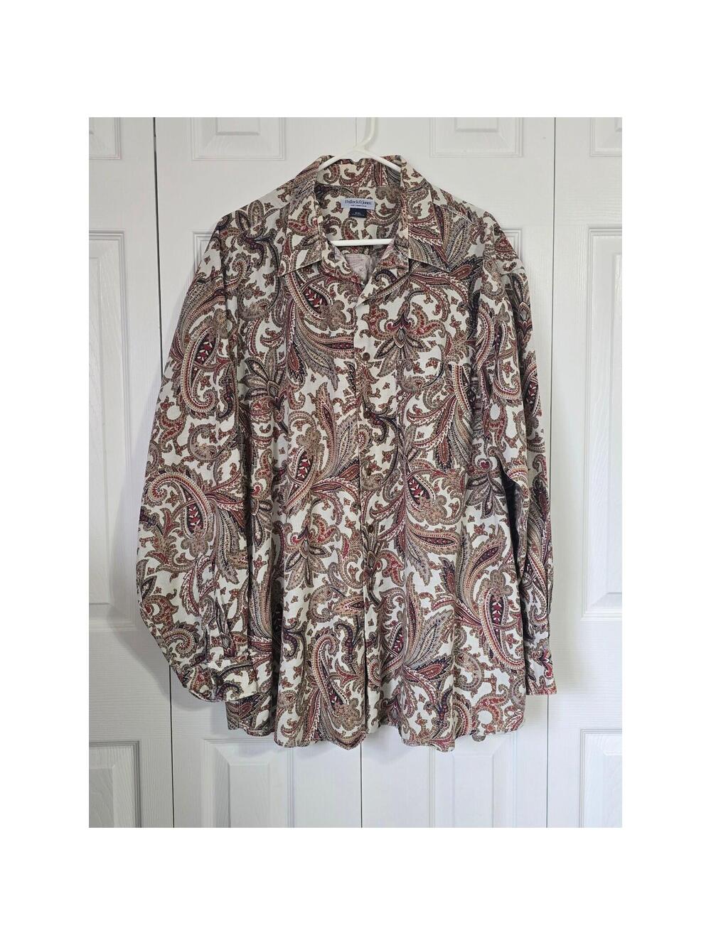 Bullock & Jones Mens XXL Paisley Linen Cotton Button Down Shirt Made in USA Tan
